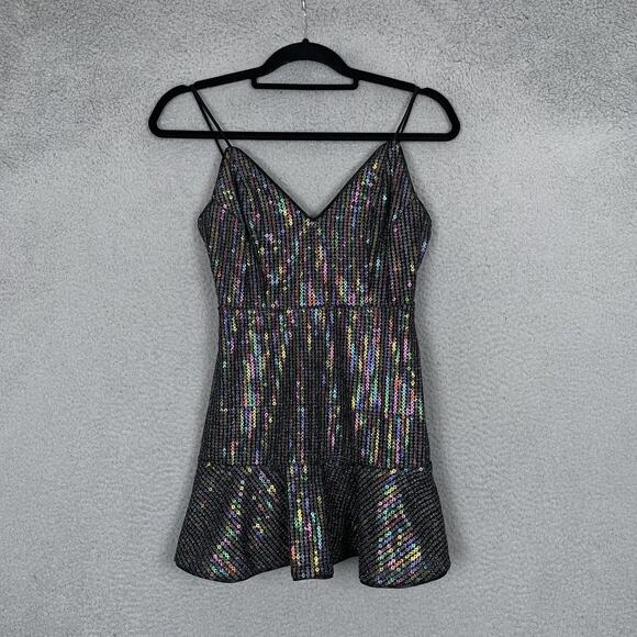 X by NBD Dress Womens Extra Small Black Sequin Strappy Mini Party Cocktail XS - Picture 1 of 9